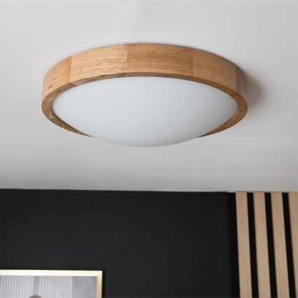 Brilagi - LED RGBW prigušivo stropno svjetlo CARVALHO SLIM 2xE27/15W/230V 2700-6500K Wi-Fi hrast, promjer 37 cm
