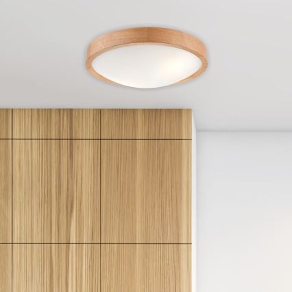 Brilagi - LED RGBW prigušivo stropno svjetlo CARVALHO SLIM 2xE27/15W/230V 2700-6500K Wi-Fi hrast, promjer 37 cm