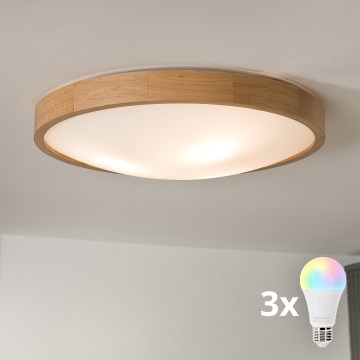 Brilagi - LED RGBW prigušiva stropna svjetiljka CARVALHO SLIM 3xE27/9W/230V 2700-6500K Wi-Fi hrast Ø 47 cm