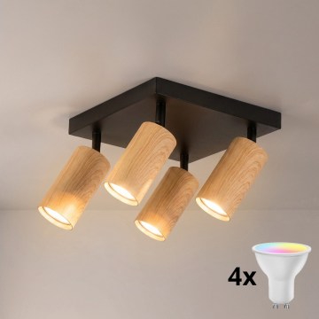 Brilagi - LED RGBW prigušiva točkasta svjetiljka SELE SQUARE 4xGU10/6,5W/230V 2700-6500K crna/dekor hrasta