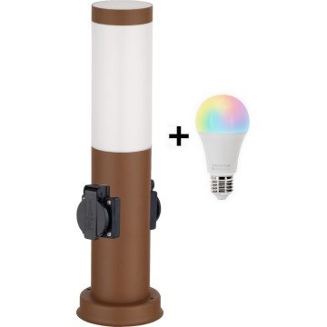 Brilagi - LED RGBW prigušiva vanjska svjetiljka s 2 utičnicama 1xE27/15W/230V 2700-6500K IP44 40 cm smeđa