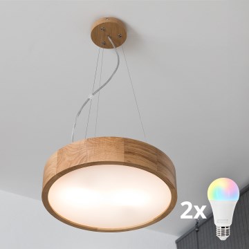 Brilagi - LED RGBW prigušivi luster na sajli CARVALHO 2xE27/9W/230V 2700-6500K Wi-Fi hrast prom. 37 cm
