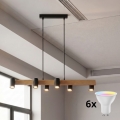 Brilagi - LED RGBW prigušivi luster na sajli SELE 6xGU10/6,5W/230V 2700-6500K crna/dekor hrasta + daljinski upravljač