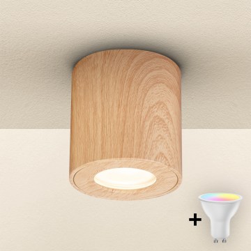 Brilagi - LED RGBW prigušivo kupaonsko svjetlo MIA 1xGU10/4,8W/230V 3000K 84x80 mm u dekoru hrasta IP44 + daljinski upravljač