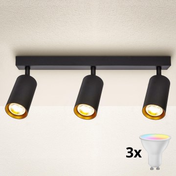 Brilagi - LED RGBW prigušivo reflektorsko svjetlo SELE 3xGU10/4,8W/230V 3000K crno/zlatno + daljinski upravljač