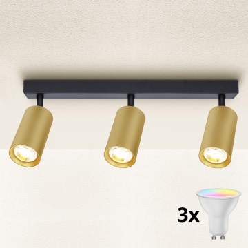 Brilagi - LED RGBW prigušivo reflektorsko svjetlo SELE GOLDEN 3xGU10/4,8W/230V 3000K crna/zlatna + daljinski upravljač