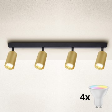Brilagi - LED RGBW prigušivo spot svjetlo SELE GOLDEN 4xGU10/4,8W/230V 3000K crna/zlatna + daljinski upravljač