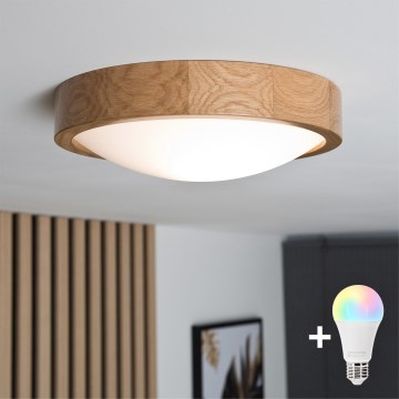 Brilagi - LED RGBW prigušivo stropno svjetlo CARVALHO SLIM 1xE27/9W/230V 2700-6500K Wi-Fi hrast Ø 27 cm