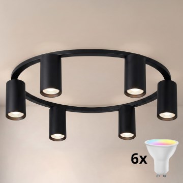 Brilagi - LED RGBW prigušivo stropno svjetlo SELE 6xGU10/6,5W/230V 2700-6500K crno + daljinski upravljač