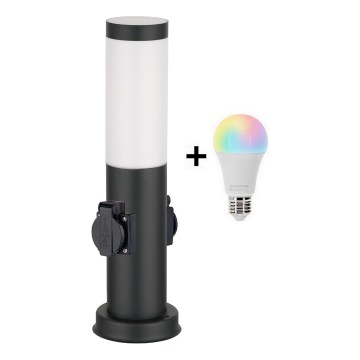 Brilagi - LED RGBW prigušljiva vanjska svjetiljka s 2 utičnicama NOVA 1xE27/9W/230V 2700-6500K IP44 40 cm crna