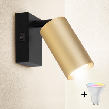 Brilagi - LED RGBW s mogućnošću prigušivanja, zidna reflektorska svjetiljka SELE 1xGU10/4,8W/230V 3000K crna/zlatna + daljinski upravljač