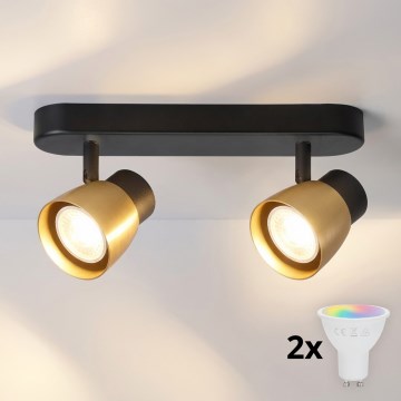 Brilagi - LED RGBW spot svjetiljka NUGGET s mogućnošću prigušivanja 2xGU10/4,8W/230V 3000K crna/zlatna + daljinski upravljač