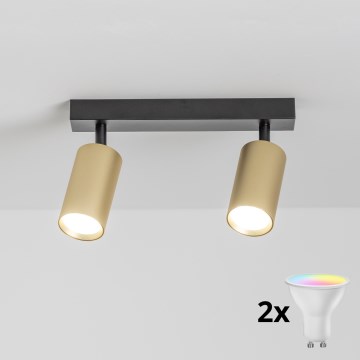 Brilagi - LED RGBW spot svjetiljka s mogućnošću prigušivanja SELE GOLDEN 2xGU10/4,8W/230V 3000K crna/zlatna + daljinski upravljač