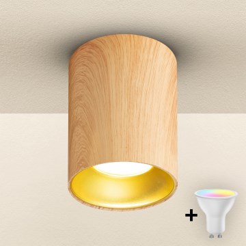 Brilagi - LED RGBW spot svjetiljka TRINE s mogućnošću prigušivanja, 1xGU10/4,8W/230V, 3000K, dekor hrasta + daljinski upravljač