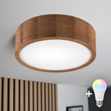 Brilagi - LED RGBW stropna svjetiljka CARVALHO, prigušiva, 1xE27/9W/230V, 2700-6500K, Wi-Fi, hrast, promjer 27,5 cm