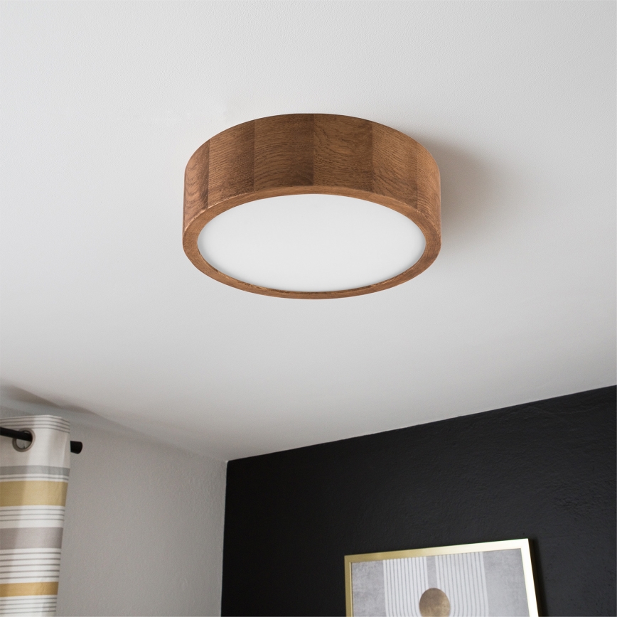 Brilagi - LED RGBW stropna svjetiljka CARVALHO, prigušiva, 1xE27/15W/230V, 2700-6500K, Wi-Fi, hrast, promjer 27,5 cm