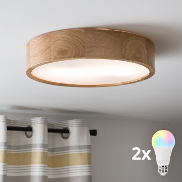 Brilagi - LED RGBW stropno svjetlo CARVALHO s mogućnošću prigušivanja 2xE27/15W/230V 2700-6500K Wi-Fi hrast, prom. 37,5 cm