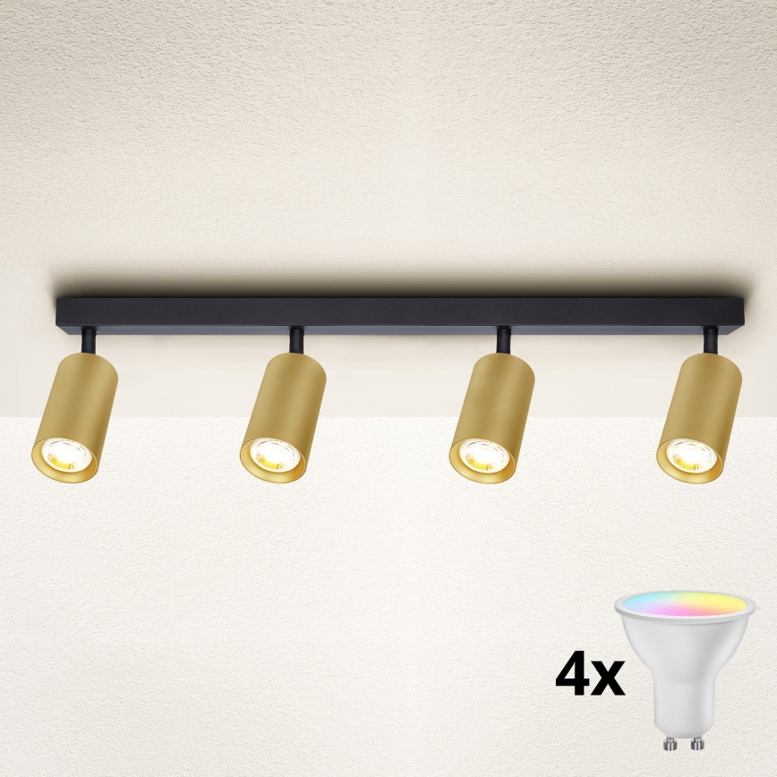 Brilagi - LED RGBW svjetiljka s prigušivanjem SELE GOLDEN 4xGU10/6,5W/230V 2700-6500K crna/zlatna