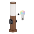 Brilagi - LED RGBW vanjska lampa s podesivom svjetlinom i 2 utičnicama NOVA 1xE27/9W/230V 2700-6500K IP44 40 cm smeđa