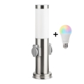 Brilagi - LED RGBW vanjska svjetiljka s prigušivanjem i 2 utičnice NOVA 1xE27/9W/230V 2700-6500K IP44 40 cm matni krom