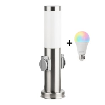 Brilagi - LED RGBW vanjska svjetiljka s prigušivanjem i 2 utičnice NOVA 1xE27/9W/230V 2700-6500K IP44 40 cm matni krom