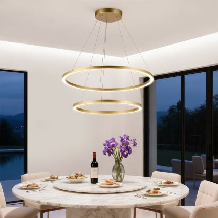 Brilagi - LED luster s mogućnošću prigušivanja na sajli PORTOFINO LED/98W/230V 3000-6000K Ø 80 cm zlatni + daljinski upravljač