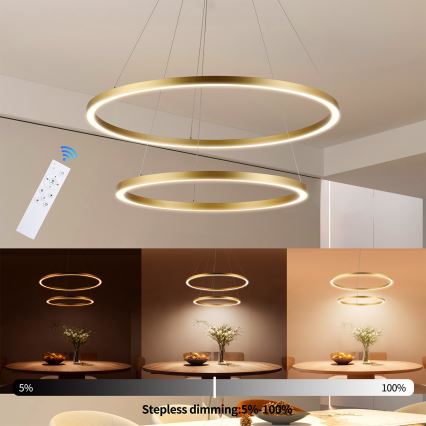 Brilagi - LED luster s mogućnošću prigušivanja na sajli PORTOFINO LED/98W/230V 3000-6000K Ø 80 cm zlatni + daljinski upravljač