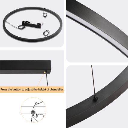 Brilagi - LED luster s mogućnošću prigušivanja na sajli PORTOFINO LED/60W/230V 3000-6000K Ø 80 cm crna + daljinski upravljač