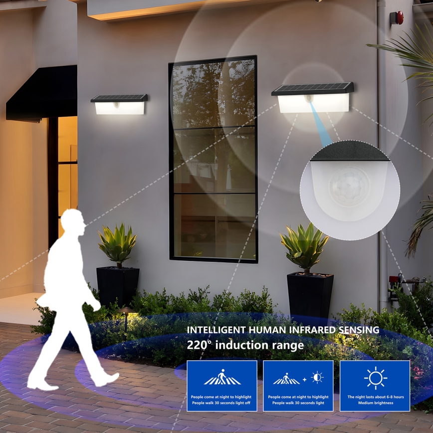 Brilagi - LED Solarna zidna svjetiljka sa senzorom SUNCE RAY LED/6W/3,7V 2200 mAh IP44