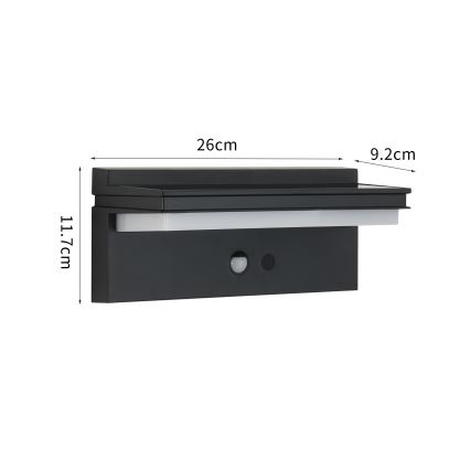 Brilagi - LED Solarna zidna svjetiljka sa senzorom SUNCE SENSE LED/10W/3,7V 4000 mAh IP44