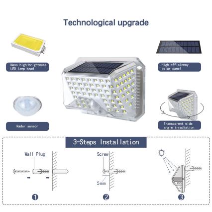 Brilagi - LED Solarna zidna svjetiljka sa senzorom WALLIE LED/4W/5,5V 1200 mAh 6500K IP64 srebrna
