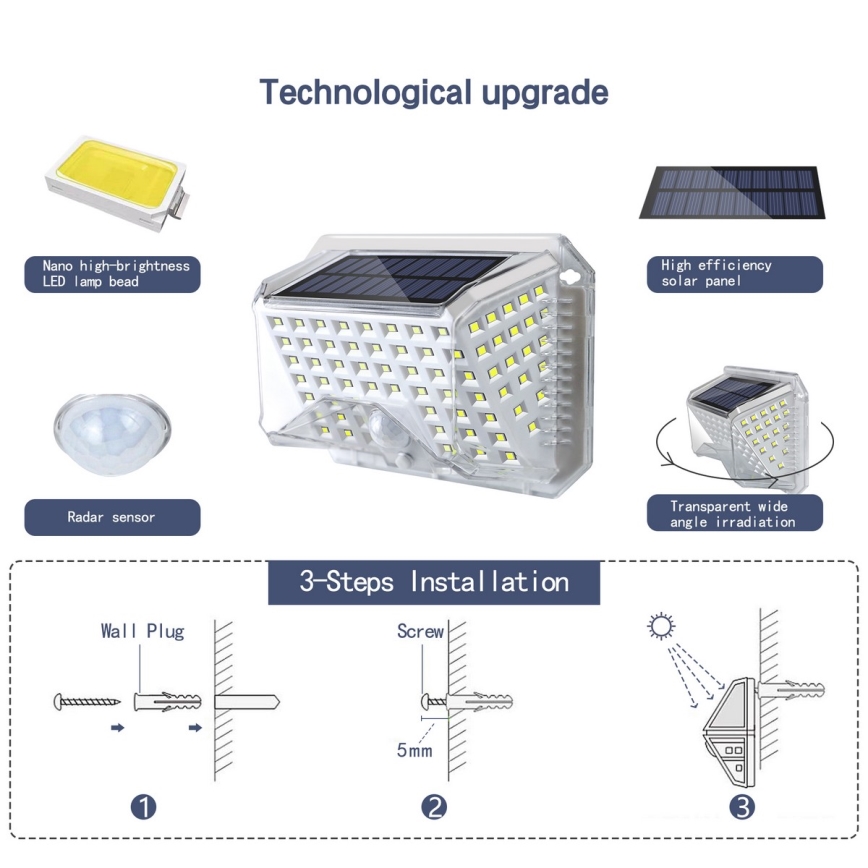 Brilagi - LED Solarna zidna svjetiljka sa senzorom WALLIE LED/4W/5,5V 1200 mAh 6500K IP64 srebrna