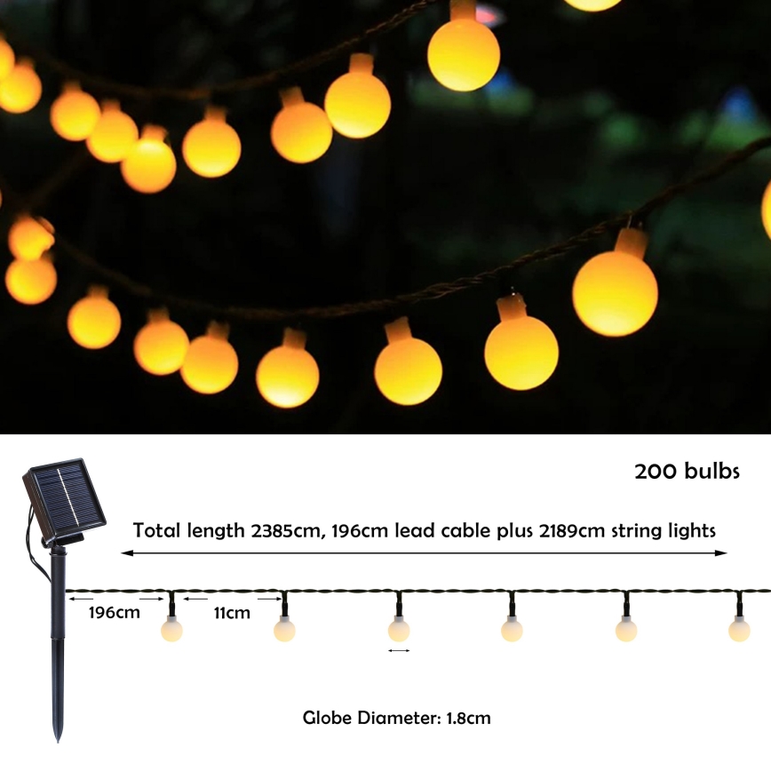 Brilagi - LED Solarni dekorativni lanac BUBBLE 200xLED/8 funkcija 20m IP65 topla bijela 800 mAh