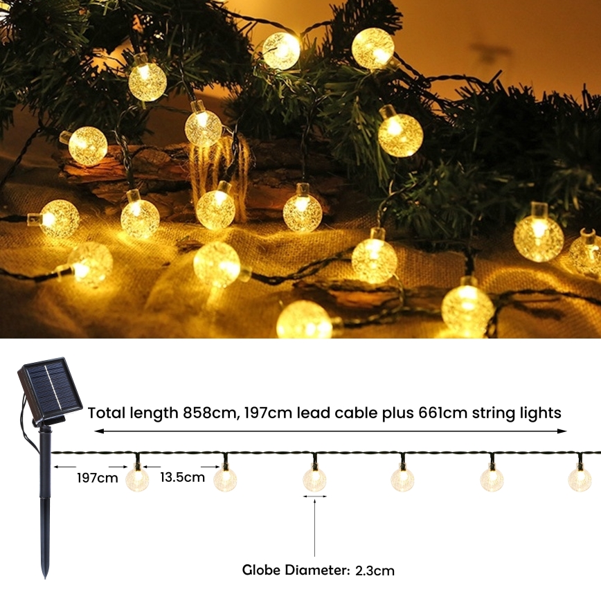 Brilagi - LED Solarni dekorativni lanac BUBBLE 200xLED/8 funkcija 20m IP65 topla bijela
