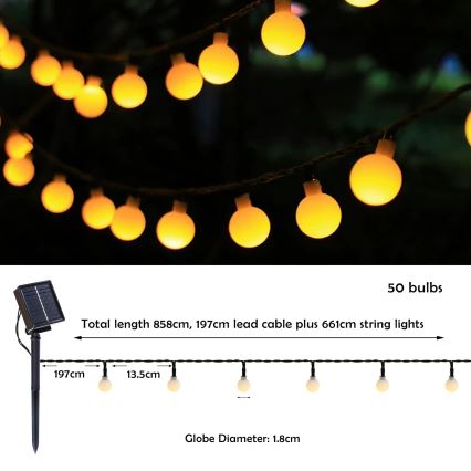 Brilagi - LED Solarni dekorativni lanac BUBBLE 50xLED/8 funkcija 7m IP65 topla bijela 600 mAh