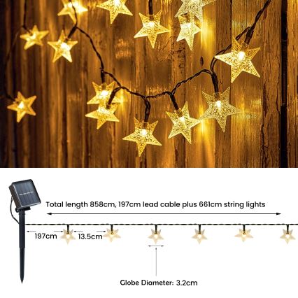 Brilagi - LED Solarni dekorativni lanac STARS 50xLED/8 funkcija 7m IP65 topla bijela 600 mAh