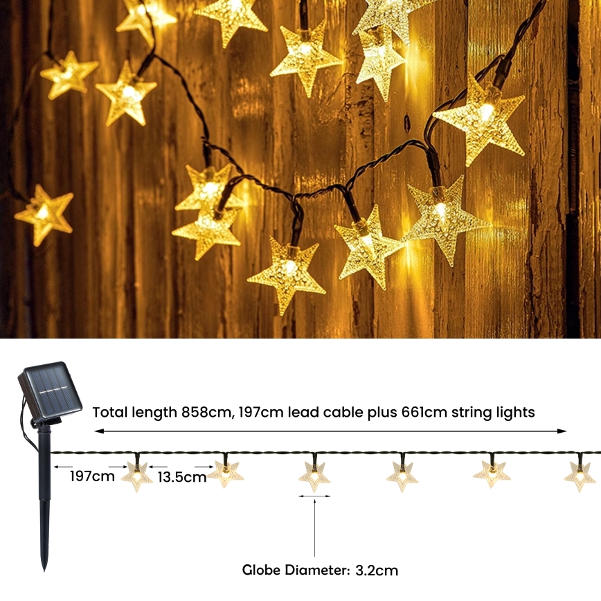 Brilagi - LED Solarni dekorativni lanac STARS 50xLED/8 funkcija 7m IP65 topla bijela 600 mAh
