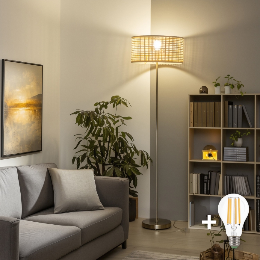 Brilagi - LED stojeća lampa CERIA 1xE27/40W/230V Ø 40 cm bambus/matni krom