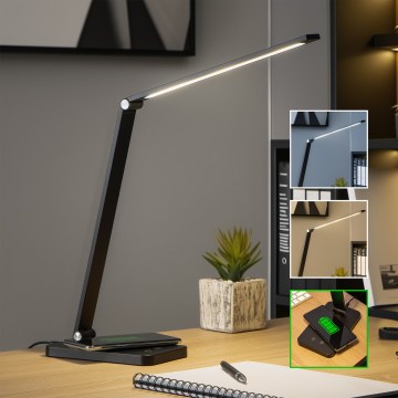 Brilagi - LED stolna lampa s dodirnim prigušivačem i bežičnim Qi punjenjem MODO CHARGE LED/7W/5V 3000/4000/6000K crna