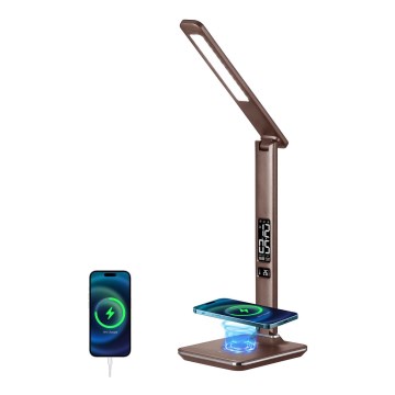 Brilagi - LED stolna lampa s podesivom svjetlinom, bežičnim QI punjenjem i USB REGINA LED/8,5W/230V smeđa