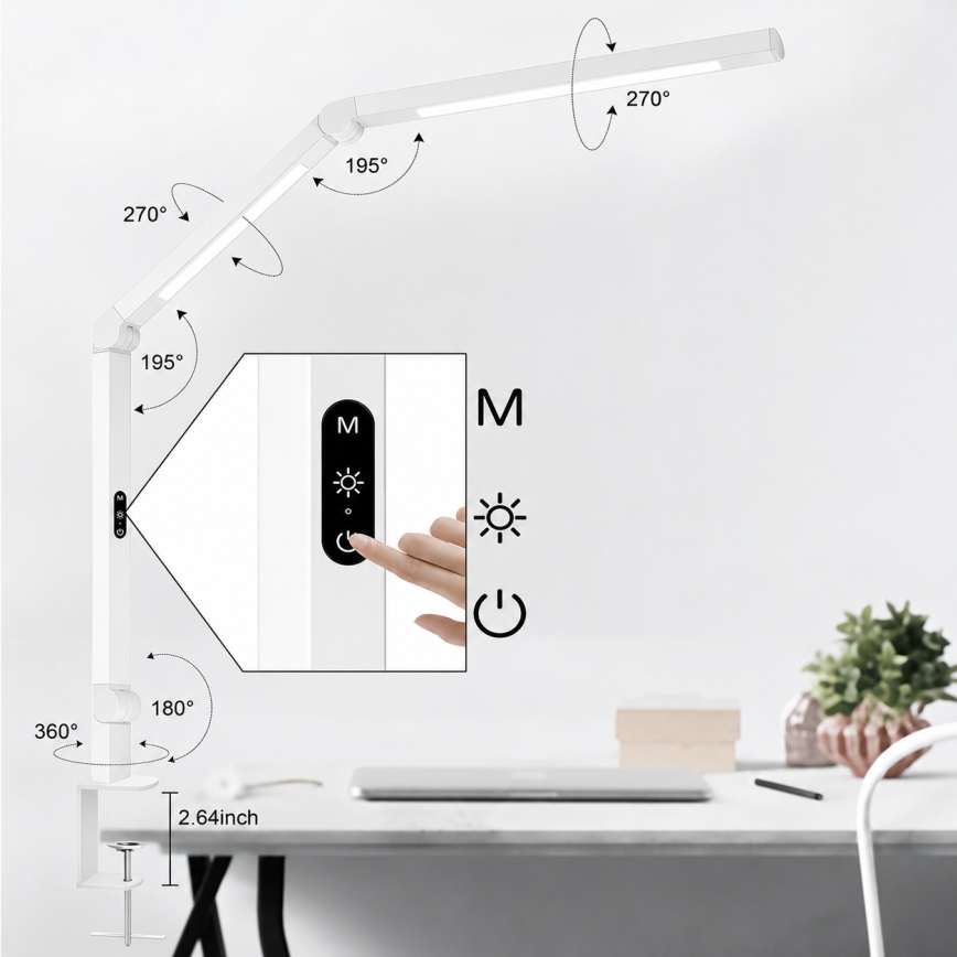 Brilagi - VARIO LED stolna lampa, s mogućnošću prigušivanja na dodir, fleksibilna, 12W/230V, 3000/4000/5000/6500K, CRI 92, bijela