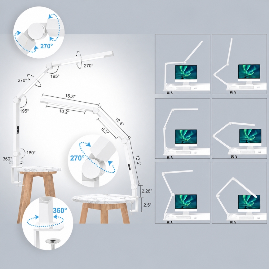Brilagi - VARIO LED stolna lampa, s mogućnošću prigušivanja na dodir, fleksibilna, 12W/230V, 3000/4000/5000/6500K, CRI 92, bijela