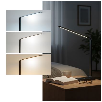 Brilagi - LED stolna lampa s dodirnim prigušivačem i bežičnim Qi punjenjem MODO CHARGE LED/7W/5V 3000/4000/6000K crna
