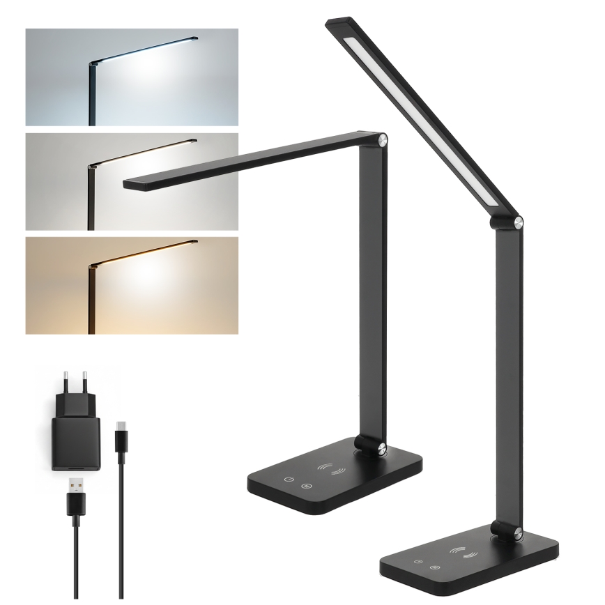 Brilagi - LED stolna lampa s dodirnim prigušivačem i bežičnim Qi punjenjem MODO CHARGE LED/7W/5V 3000/4000/6000K crna