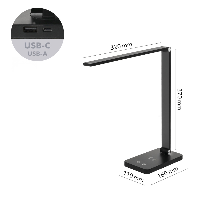 Brilagi - LED stolna lampa s dodirnim prigušivačem i bežičnim Qi punjenjem MODO CHARGE LED/7W/5V 3000/4000/6000K crna