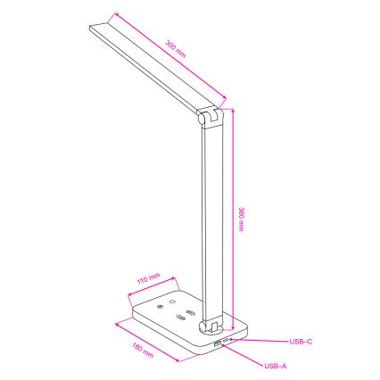 Brilagi - LED stolna lampa s dodirnim prigušivačem i bežičnim Qi punjenjem MODO CHARGE LED/7W/5V 3000/4000/6000K crna