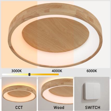 Brilagi - LED stropna svjetiljka FALCON WOOD LED/40W/230V 3000/4000/6000K Ø 60 cm drvo