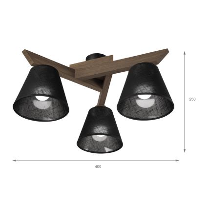 Brilagi - LED Stropna svjetiljka ANTHONY 3xE14/40W/230V hrast orah/crna