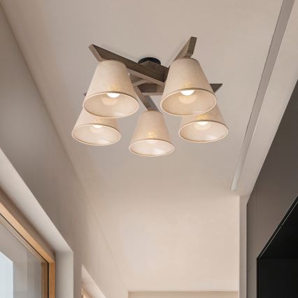 Brilagi - LED Stropna svjetiljka ANTHONY 5xE14/40W/230V hrast orah/bež