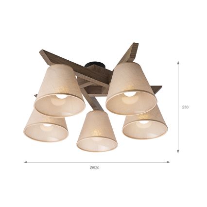 Brilagi - LED Stropna svjetiljka ANTHONY 5xE14/40W/230V hrast orah/bež